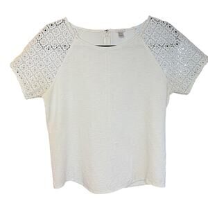 J Crew Women’s Sz Sm Blouse Eyelet Style Short Sleeves, Zipper In Back, Cotton